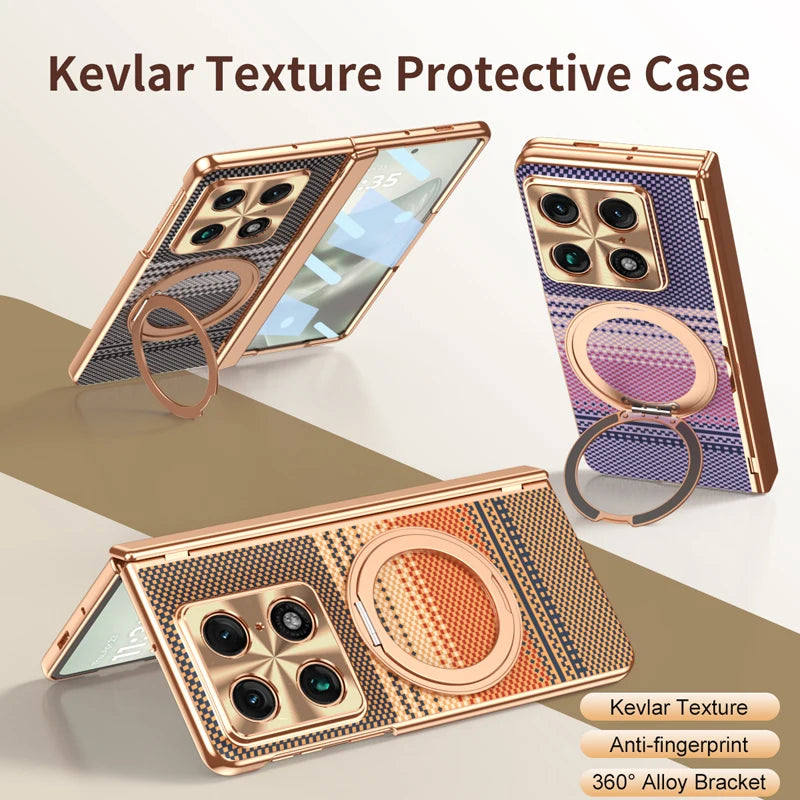 Luxury For Motorola Razr Fold Case Splicing Magnetic PC Shockproof Anti-Fingerprint  Rotating Alloy Holder Folding Cover