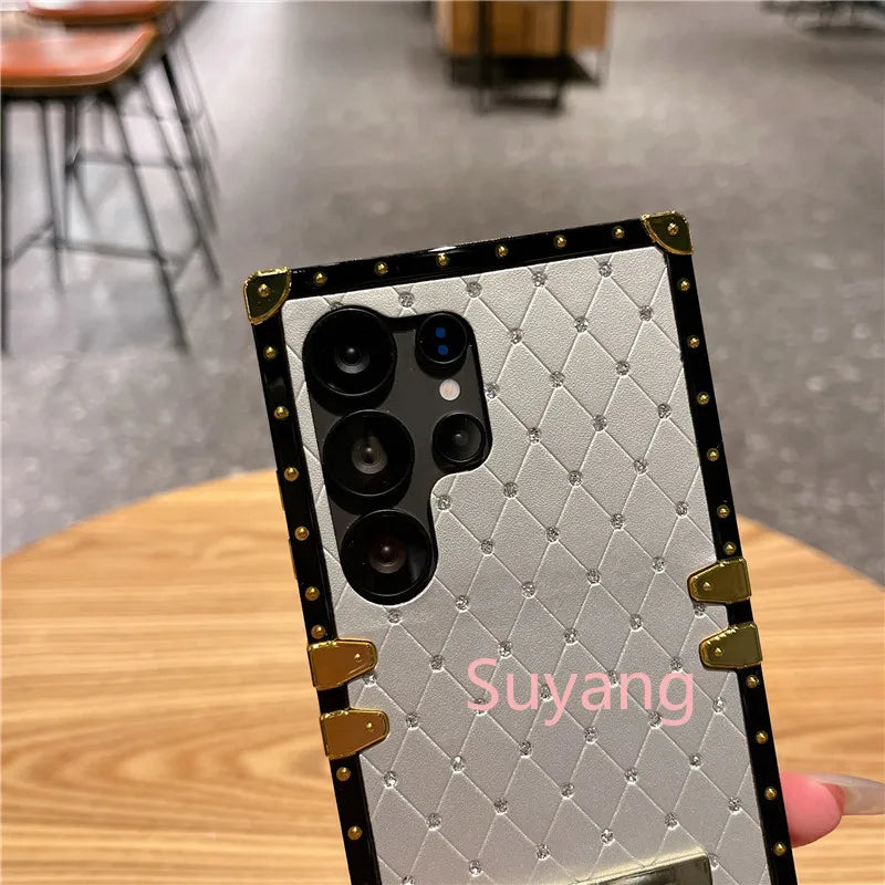 Luxury Diamond Bling Phone Ring Holder Case For Samsung Galaxy S26 S25 Ultra S24 S23 S22 S21 S20 FE S10 Plus Glitter Plaid Cover