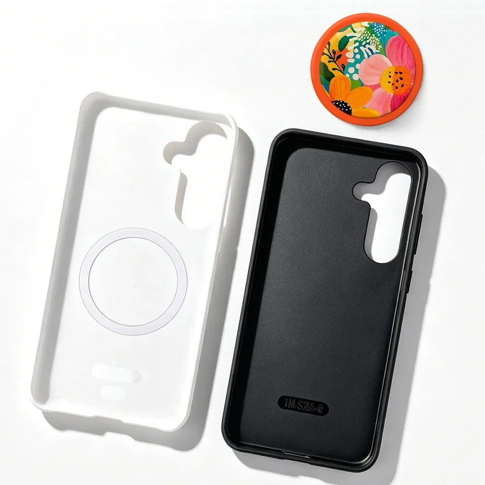 Magnetic Flower Case For Samsung S26 S25 S24 S23 S22 S21 Plus Ultra 20 FE A15 A16 A26 A36 A56 17 2 in 1 Phone Holder Stand Cover