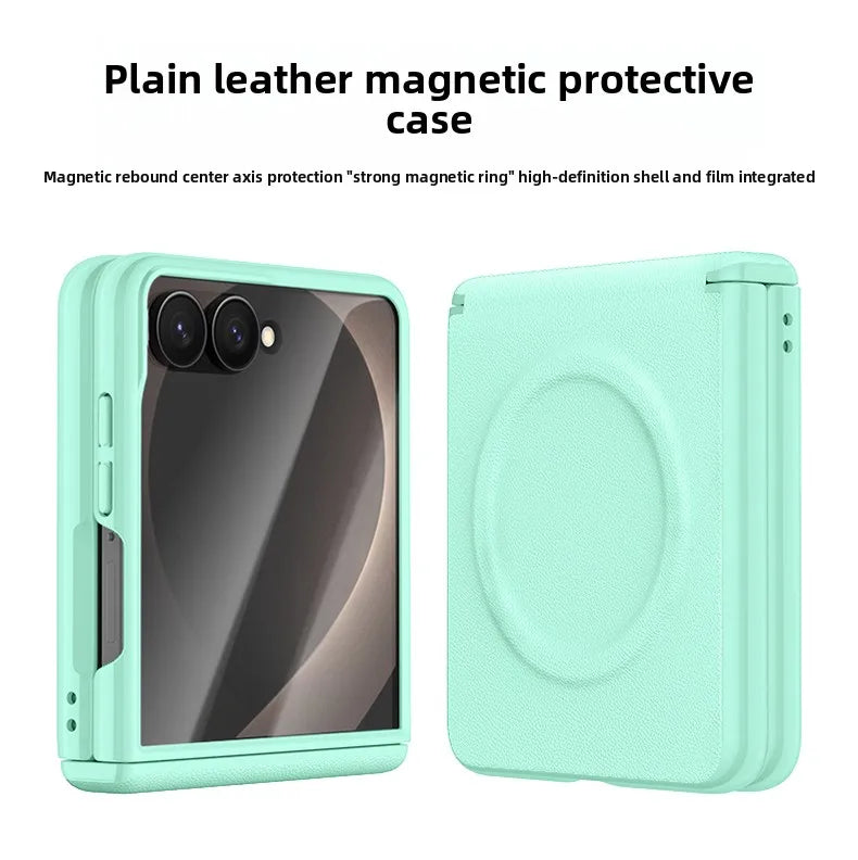 ‌Magnetic Skin Feel Vegan Leather Case‌ for Samsung Z Flip 8 Screen Protector Shockproof for Magsafe Slim Axis Protection Cover