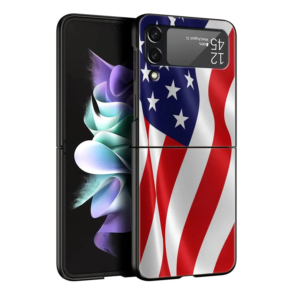 Hard PC Phone Case For Samsung Galaxy Z Flip 7 6 5 4 Black For Galaxy Z Flip 3 Foldable Shockproof American United States Flag