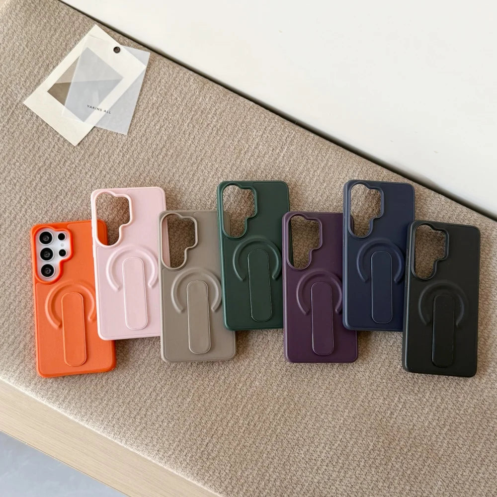 PU Leather Ring Adjustable Bracket Magnetic Case For Samsung Galaxy S26 S25 S24 Ultra Plus S26+ S26 for Magsafe Shockproof Cover
