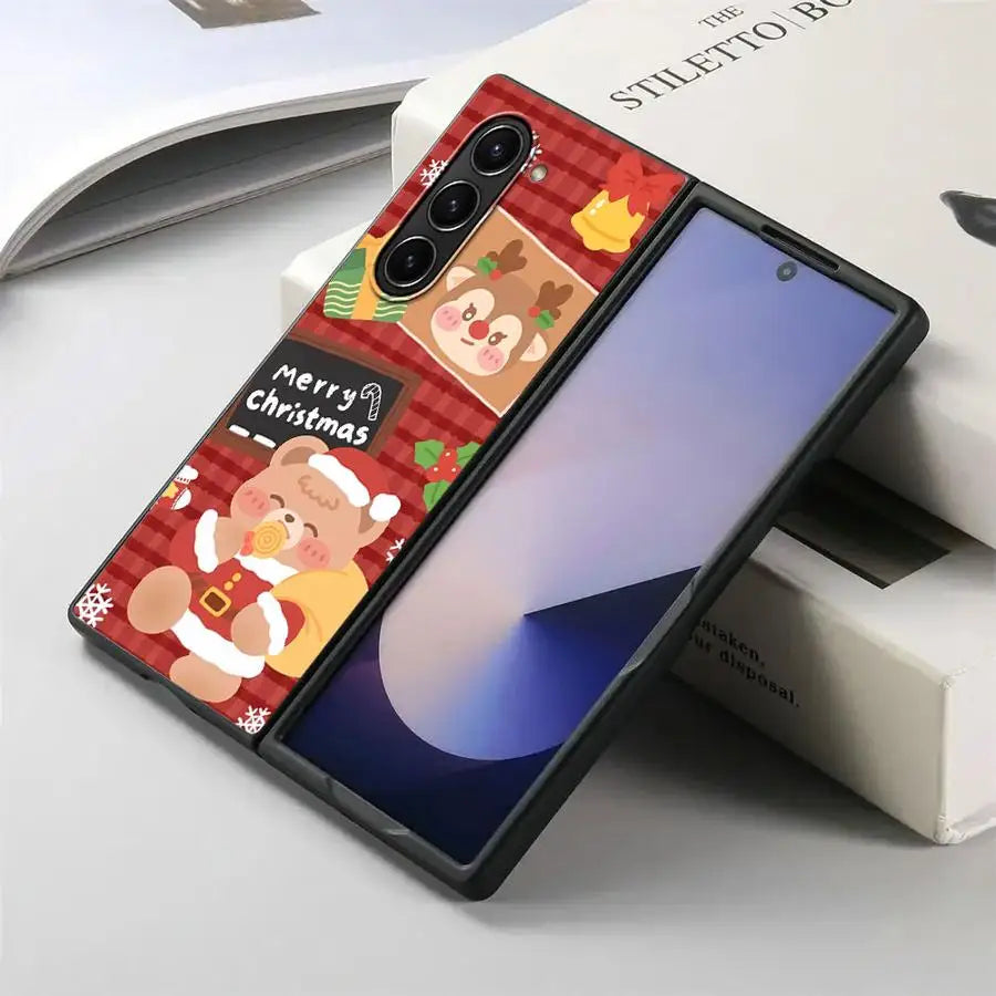 Back Phone Cover Case for Samsung Galaxy ZFold3 ZFold6 ZFold5 Z Fold 7 6 5 4 3 ZFold7 ZFold4 Christmas Cartoon Rabbit