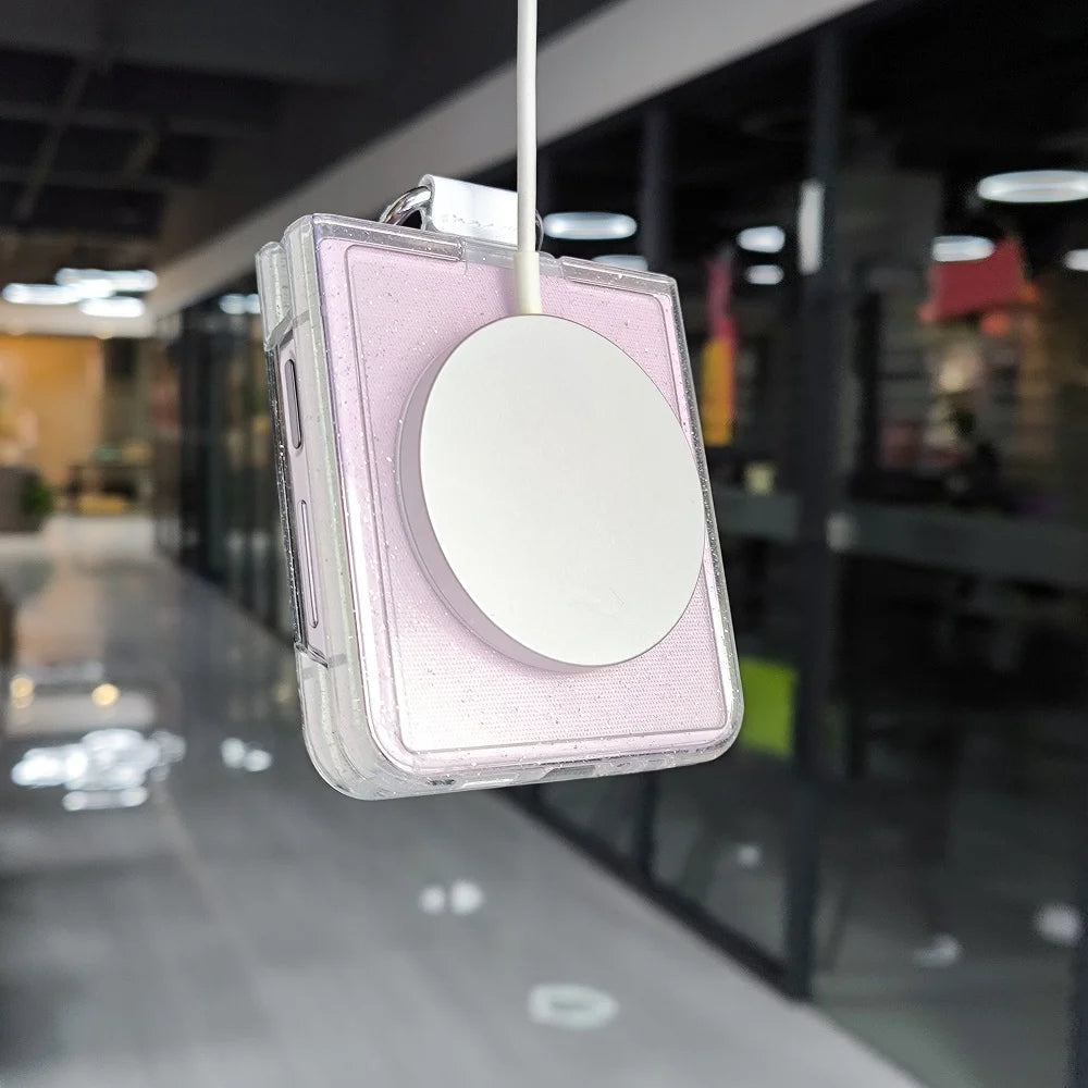 Z Flip7 FE Glitter Transparent Magnetic Ring Phone Case For Samsung Galaxy Z Flip 7 6 5 4 3 Wireless Charging Shockproof Cover