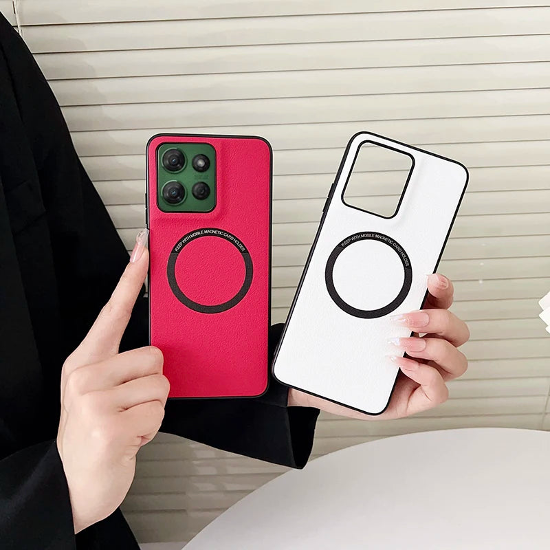 For Motorola Edge 60S Magsafe PU Leather Wireless Charging Protective Back Case Moto Edge 40 50 Neo Coques Moto Edge 60 Stylus