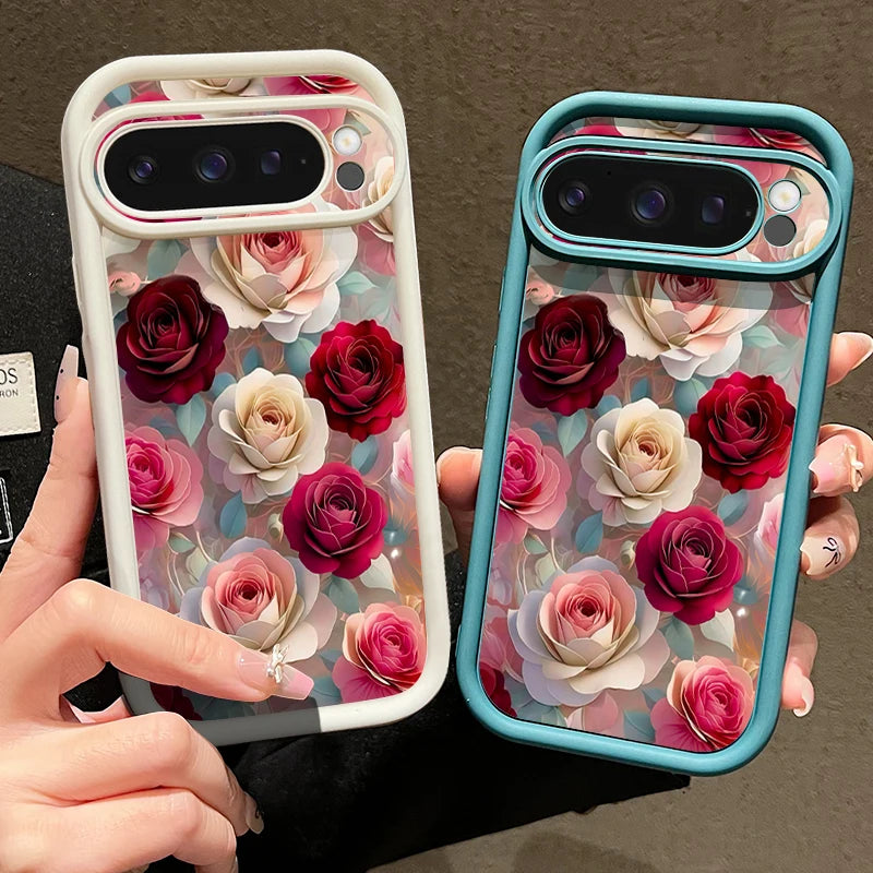 Soft TPU Phone Case For Google Pixel 10 9 8 7 Pro Pixel 9 10 Pro XL 7A 8A 9A Shockproof Red Rose Floral Pattern Silicone Cover