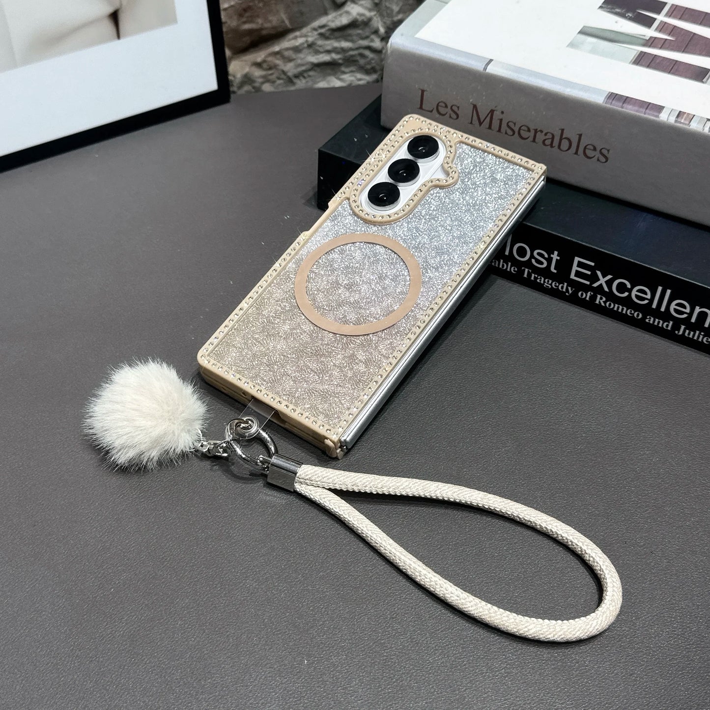 For Samsung Galaxy Z Fold 7 6 5 4 3 For Magsafe Case Bling Glitter Transparent Bracelet Folding Protection Hard Back Cover Funda
