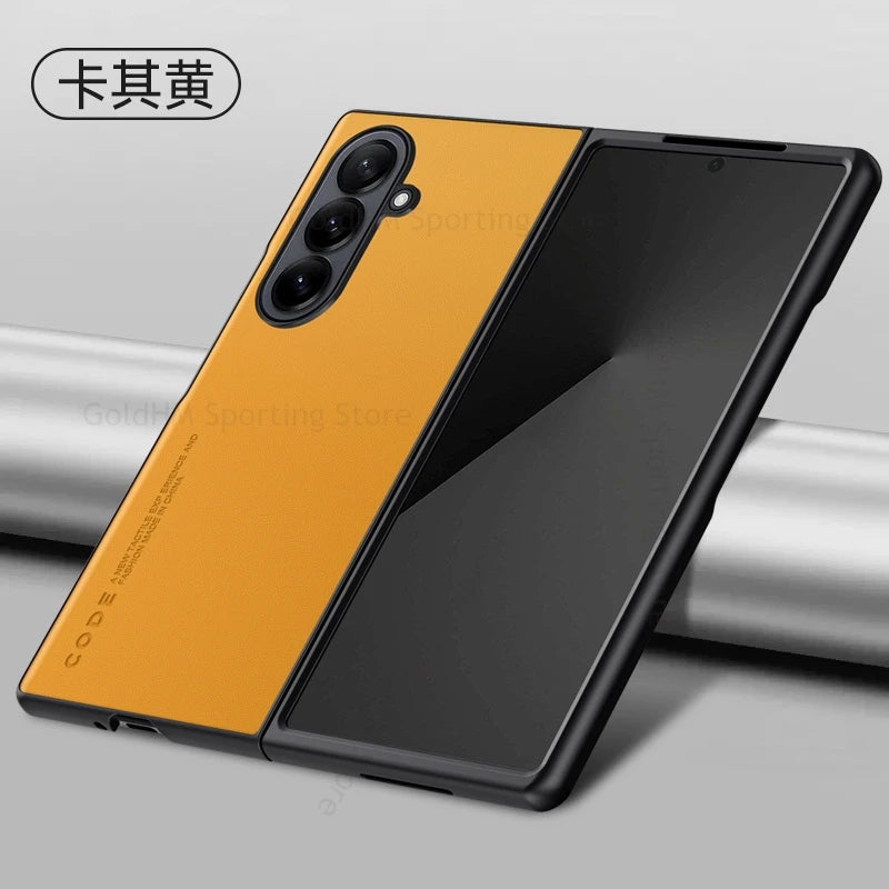 Capa For Samsung Z Fold 7 6 5G Pure Color Leather Shockproof Phone Case For Galaxy Z Fold7 fold 6 5 4 3 Hard PC Protective Cover