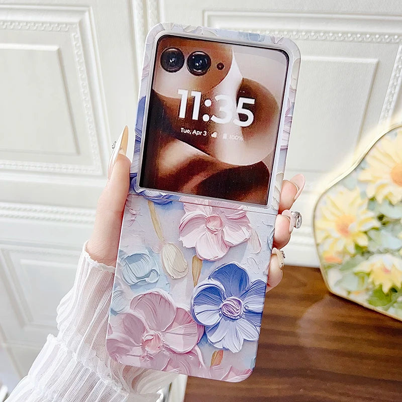 Case For Motorola Razr 60 Ultra 50 2024 Razr Ultra 2025 Relief Watercolor Flower Pattern Hard Mobile Phone Case Cover