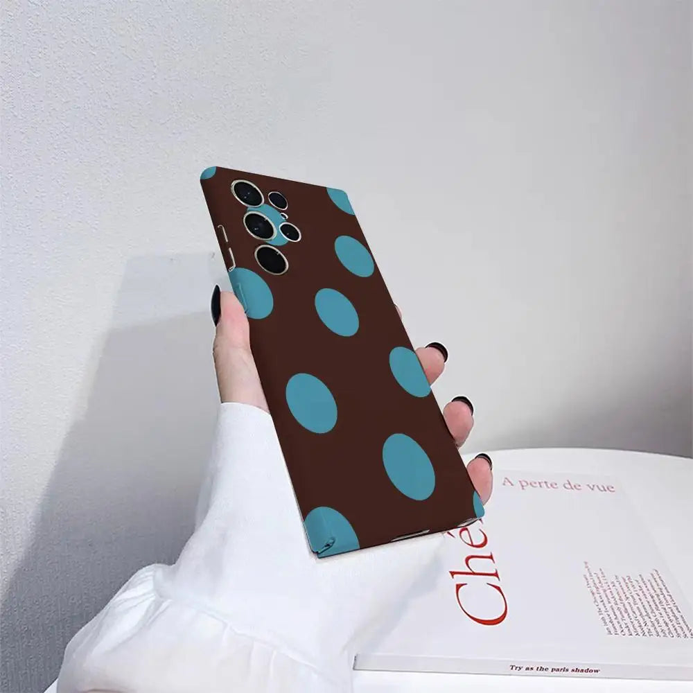 Full Screen Polka Dots Ins Korean Sweet Phone Case For Samsung S25 24 23 ULTRA Plus S22 Glossy HD Hard Cover Film Shell
