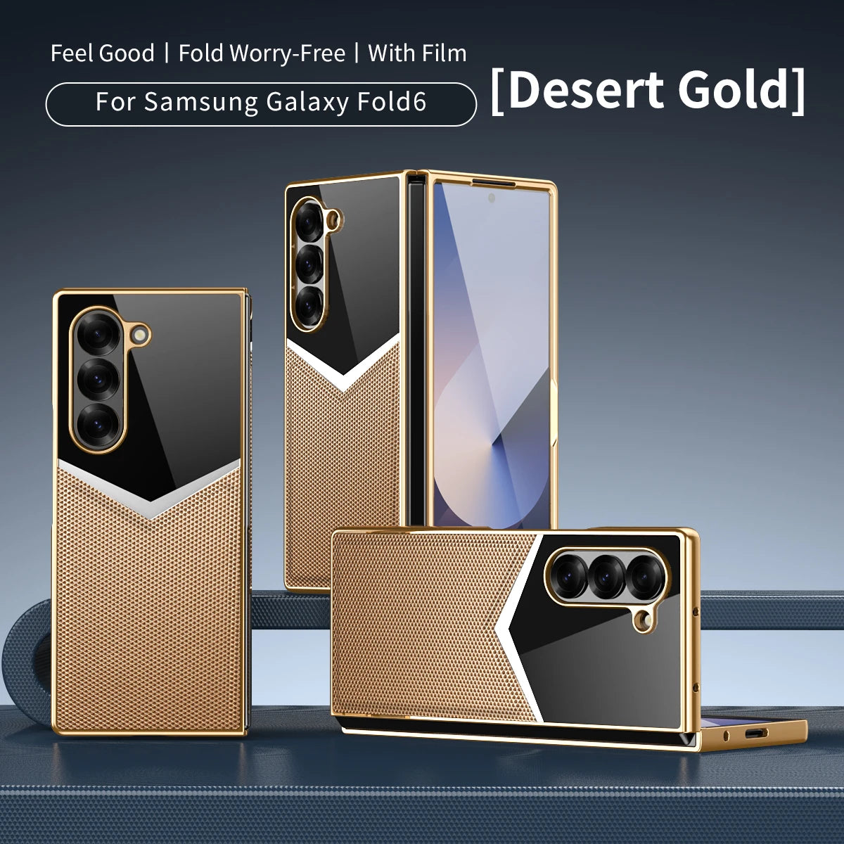 For Samsung Galaxy Z Fold 7 6 5 4 3 Electroplated PC Color Blocked Leather Tempered Film Shockproof Folding Phone Case