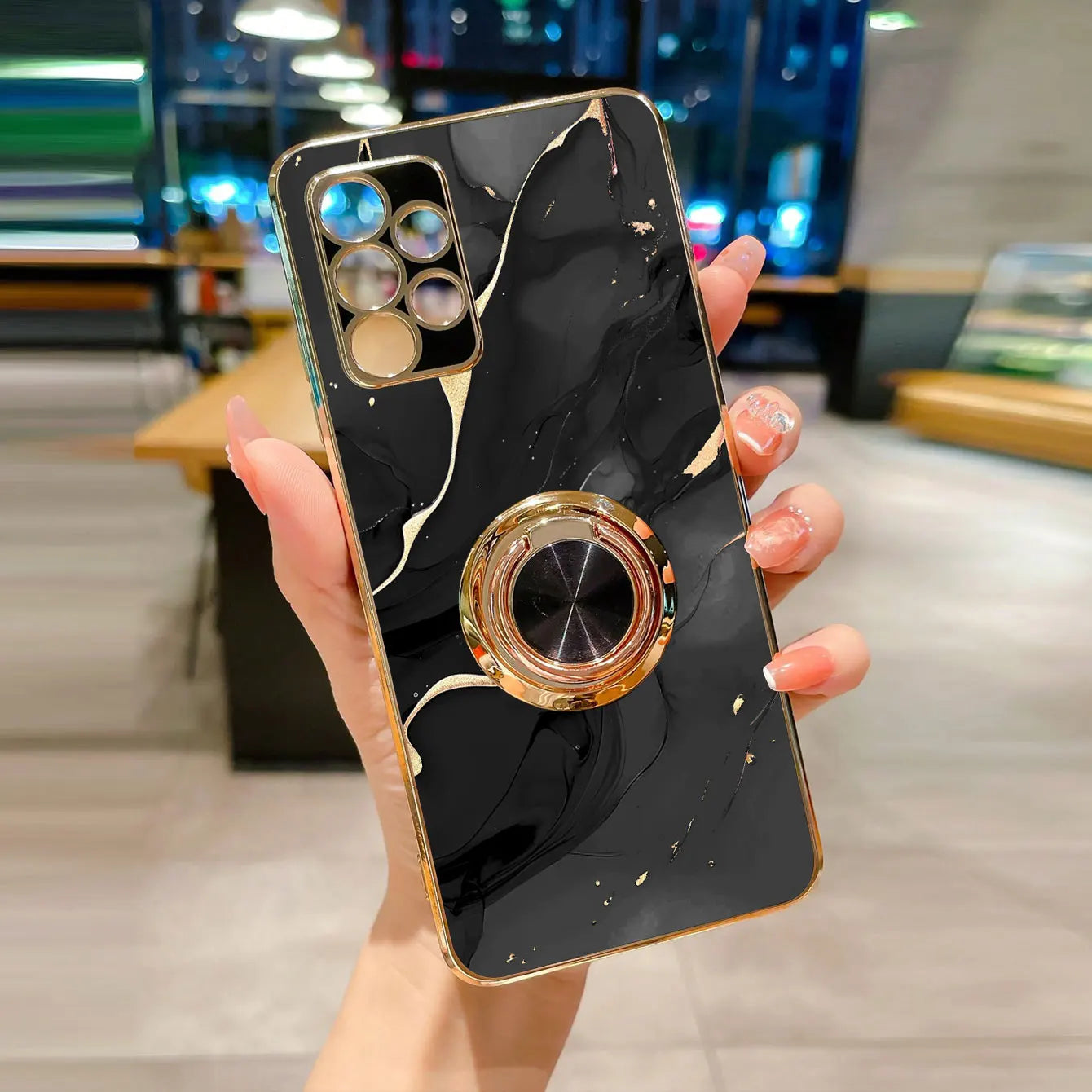 Luxury Plating Marble Pattern 360°Ring Holder Phone Case For Samsung Galaxy S25 Ultra S24 S23 FE S22 S21 S20 S10 Plus Back Cover