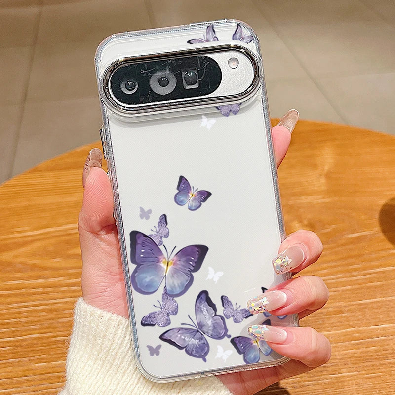 Retro Butterfly Pattern Clear Phone Case For Google Pixel 10 9 8 7 Pro Pixel 9 10 Pro XL 7A 8A 9A Shockproof Soft TPU Back Cover