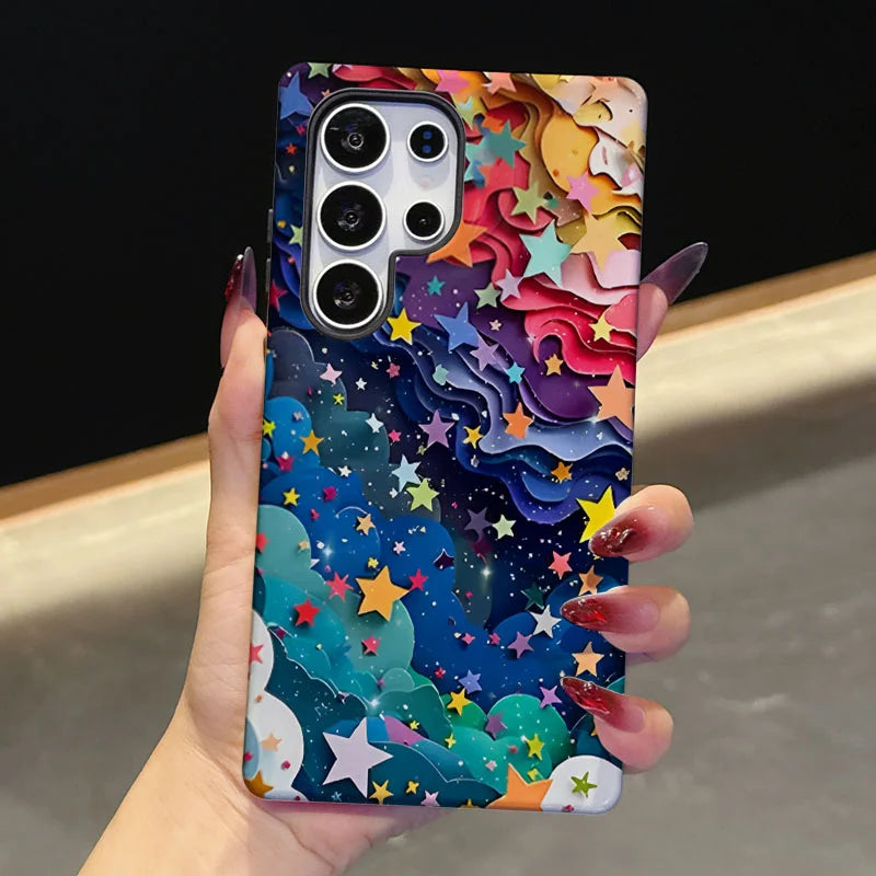 2 IN 1 Film shell Phone Case For Samsung S25 S24 S23 S22 S21 Plus Ultra S25 Edge S20 FE A56 A16 15 26 36 Dreamy Starry Sky Cover