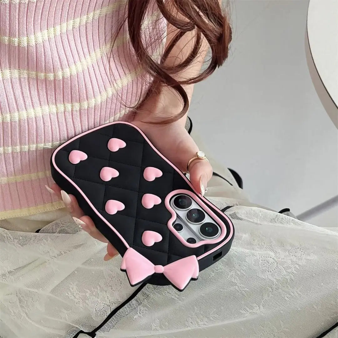 3D Cartoon Kitten Bowknot Case For Samsung Galaxy S26 S25 S24 S23 Ultra FE A57 A37 A07 A56 A36 A26 A17 A16 A15 A35 A55 A54 A24