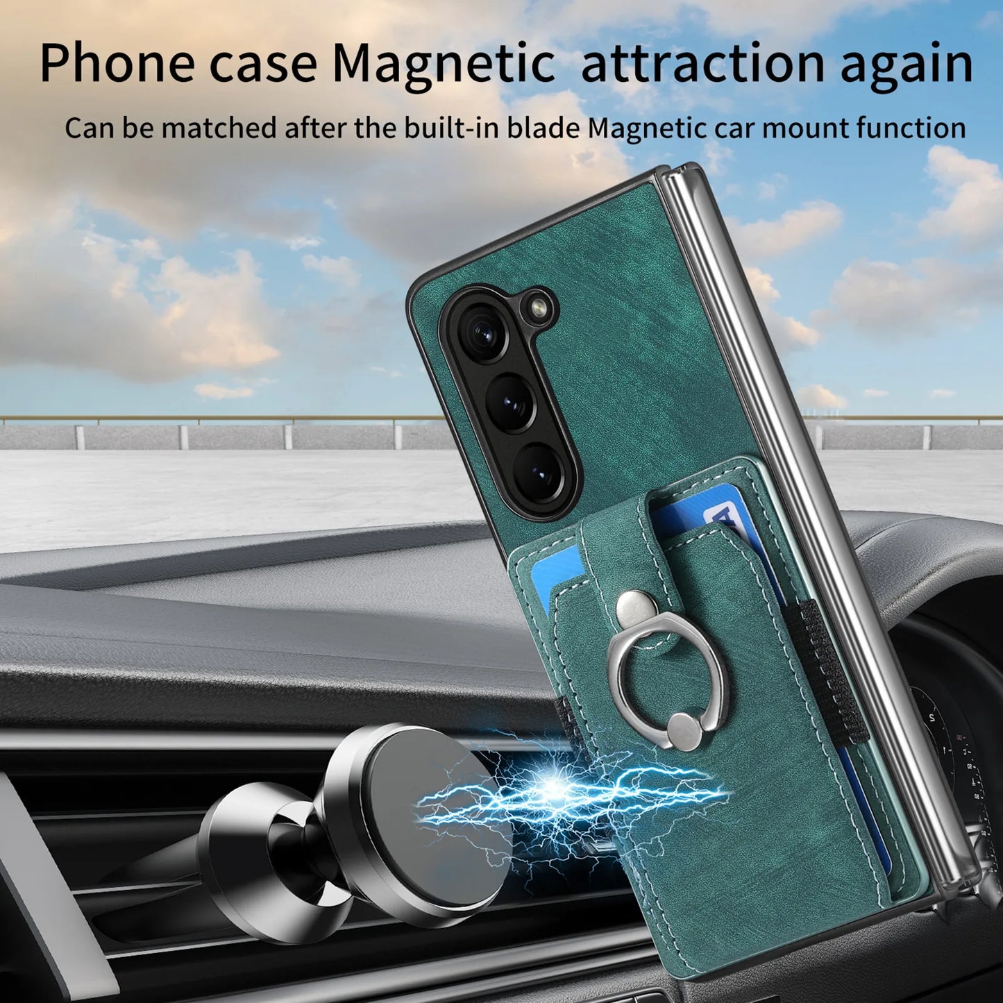 360 Rotating Ring Card Slot Holder Pocket Wallet Phone Case For Samsung Galaxy Z Fold 6 5 Fold6 Fold5 5G PU Leather Back Cover