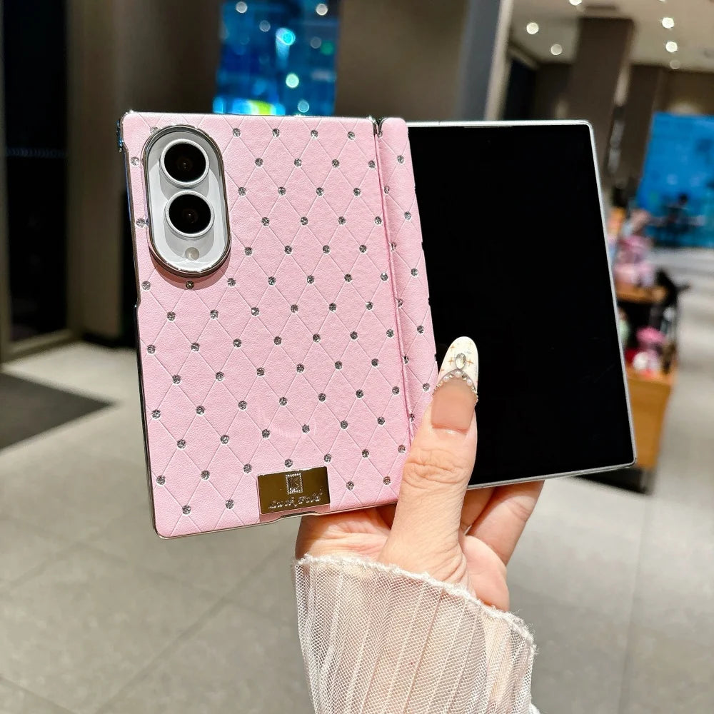 INS Style Rhombus Rhinestone Plating Case for Samsung Galaxy Z Fold 8 Ultra 5 6 7 8 ZFold8 Wide Hinge Magnetic Shockproof Cover