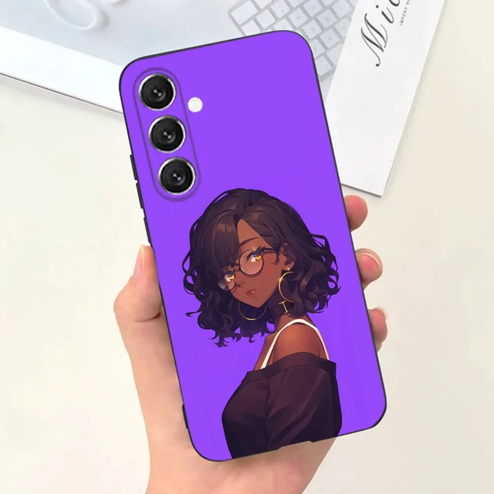 Black Girl Afro  Phone Case For Samsung S25,S24,S21,S22,S23,S30,Ultra,S20,Plus,Fe,Lite,Note,10,9,5G Black Cover
