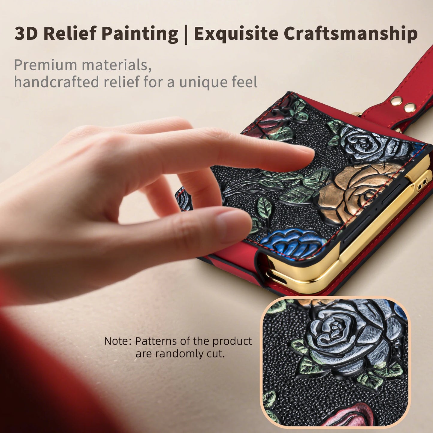 3D Relief Painting Design PU Leather Phone Case for Galaxy Z Flip 7/6/5/4/3 with Card Slots And Wrist Strap&Screen Protector