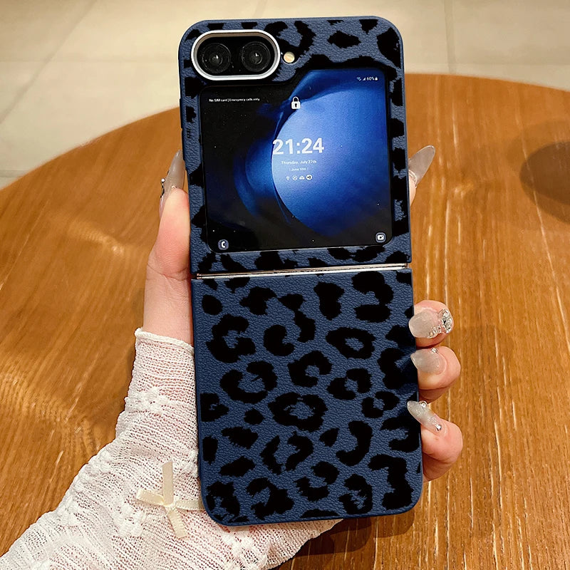 Leopard Pattern Magnetic Case For Magsafe For Samsung Galaxy Z Flip 6 5 4 3 Flip4 Flip5 Flip6 Leather Texture TPU Folding Cover