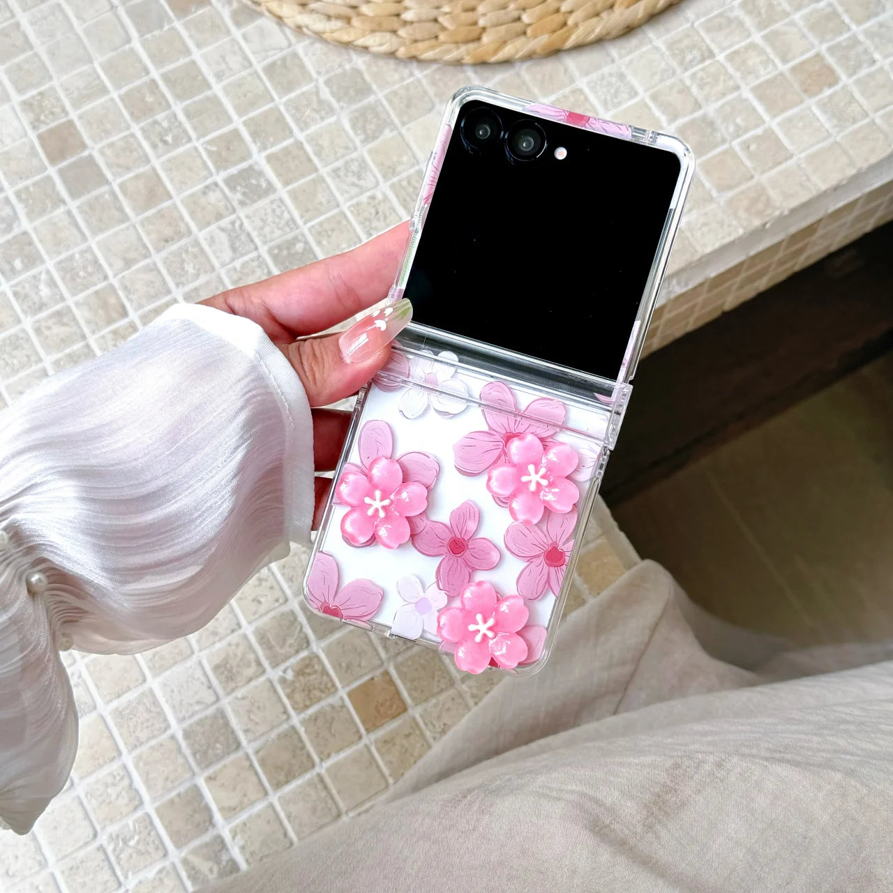 
for Samsung Galaxy Z FLIP 7 FE 6 5 4 3 flip7 Rope Strap Pendant Fold Phone Case 3D Sunflower Peach Blossom Cover﻿﻿