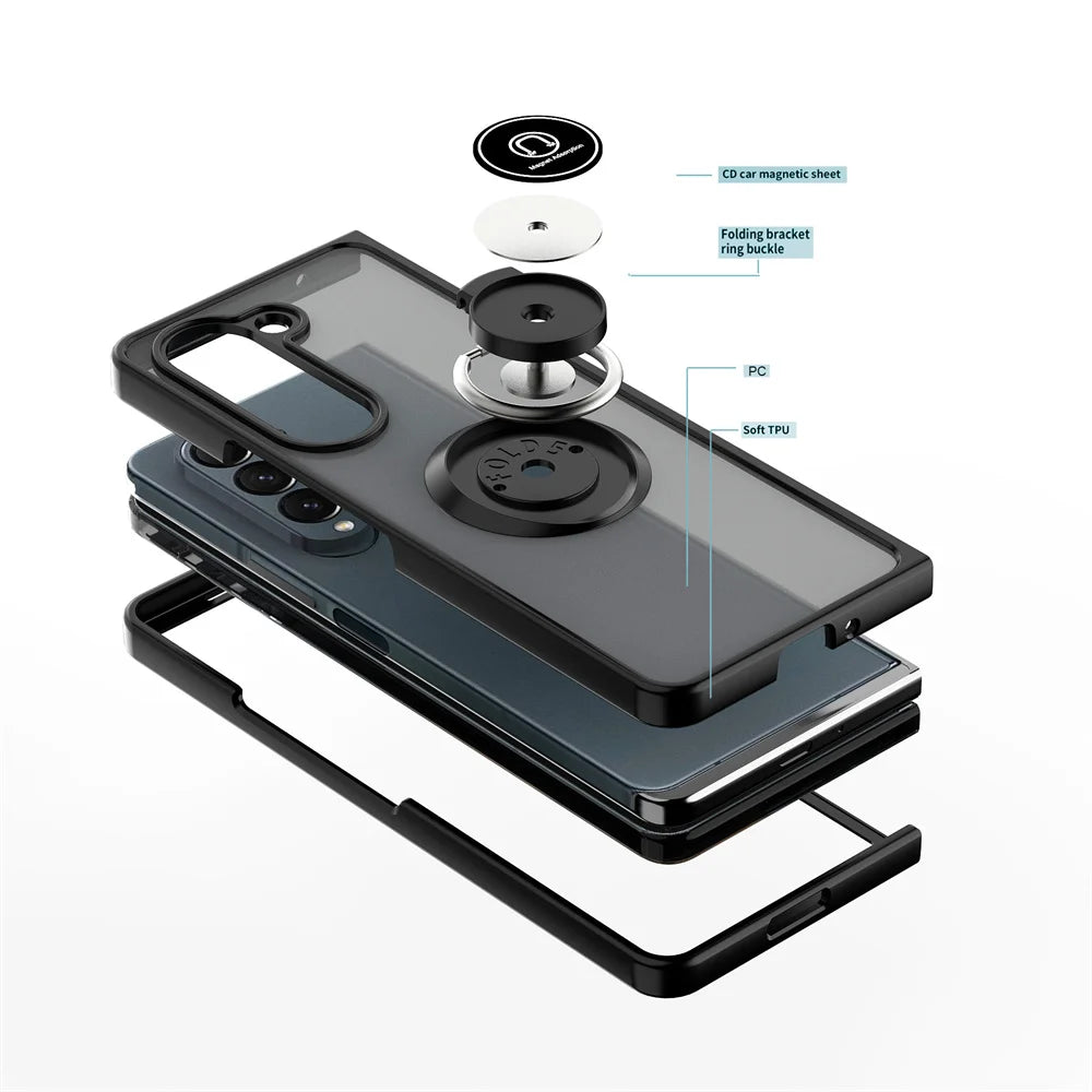 Matte Rotating Holder Magnetic Phone Case For Samsung Galaxy Z Fold 7 6 5 4 3 Car Ring Armor Shockproof Cover