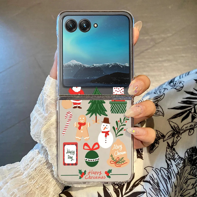 Christmas Phone Case For Motorola Razr 50 40 Ultra Razr 40 Ultra 50 40 Clear Hard PC Folding Shockproof Snowman Patterned Cover