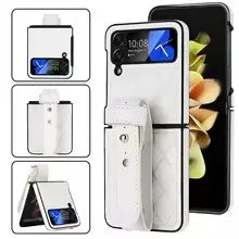 Leather Wristband Phone Case for Samsung Galaxy Z Flip 5 4 5G Flip5 Zflip 6 Wrist Strap Thin Skin Feeling Shockproof Stand Cover