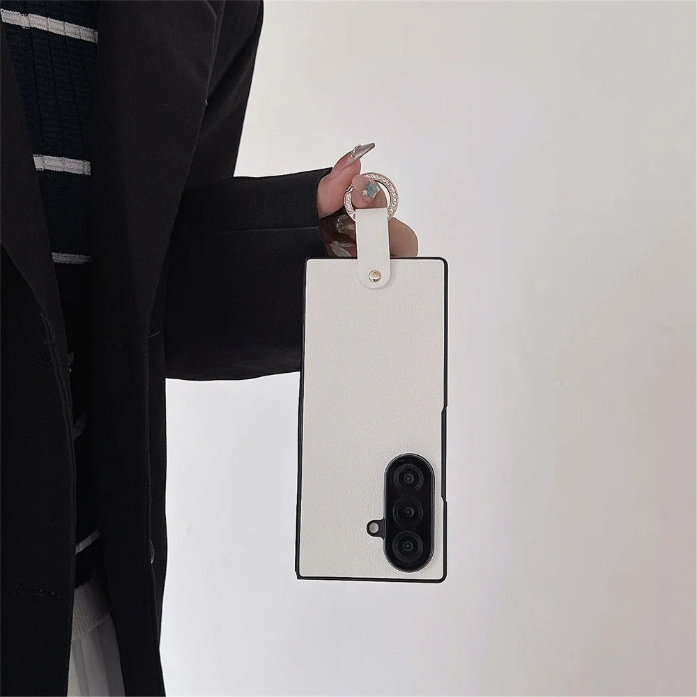 Ring Holder Protective PU Leather Phone Case For Samsung Galaxy Z Fold 7 6 5 4 Fold7 Fold6 Fold5 Fold4 5G Hard Plastic Cover