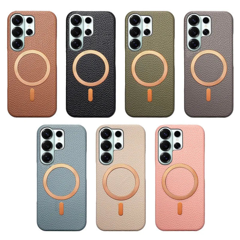 Luxury Leather Magnetic Attraction Case For Samsung Galaxy S25 S26 Ultra S21 S22 S23 S24 Plus Wireless Charging Anti-fall Cover