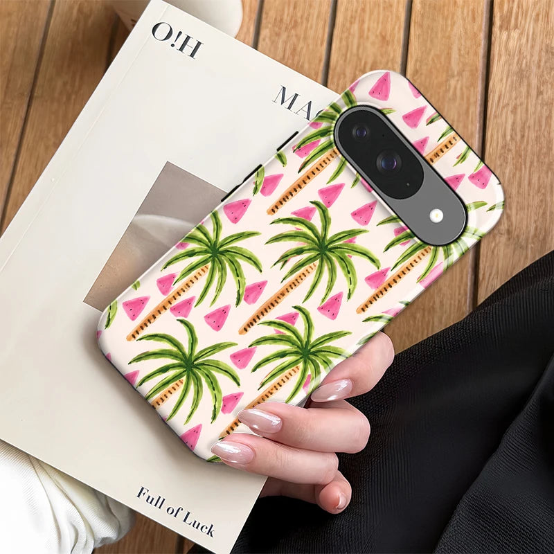 Fcicicase Coconut Tree Print Phone Case For Google Pixel 10A 10 8 9 Pro 10 9 Pro XL 7A 8A Matte Anti-Drop Acrylic Back Cover