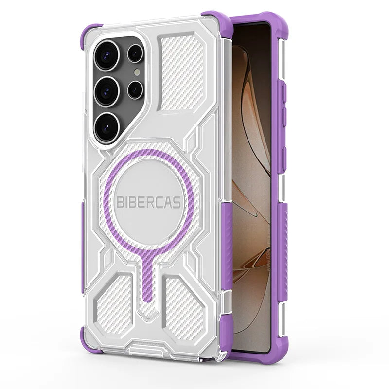 BIBERCAS Translucent Magnetic Case For Samsung Galaxy S26 Ultra S26Plus S25 Edge Wireless Charging TPU Frame Plastic Back Cover