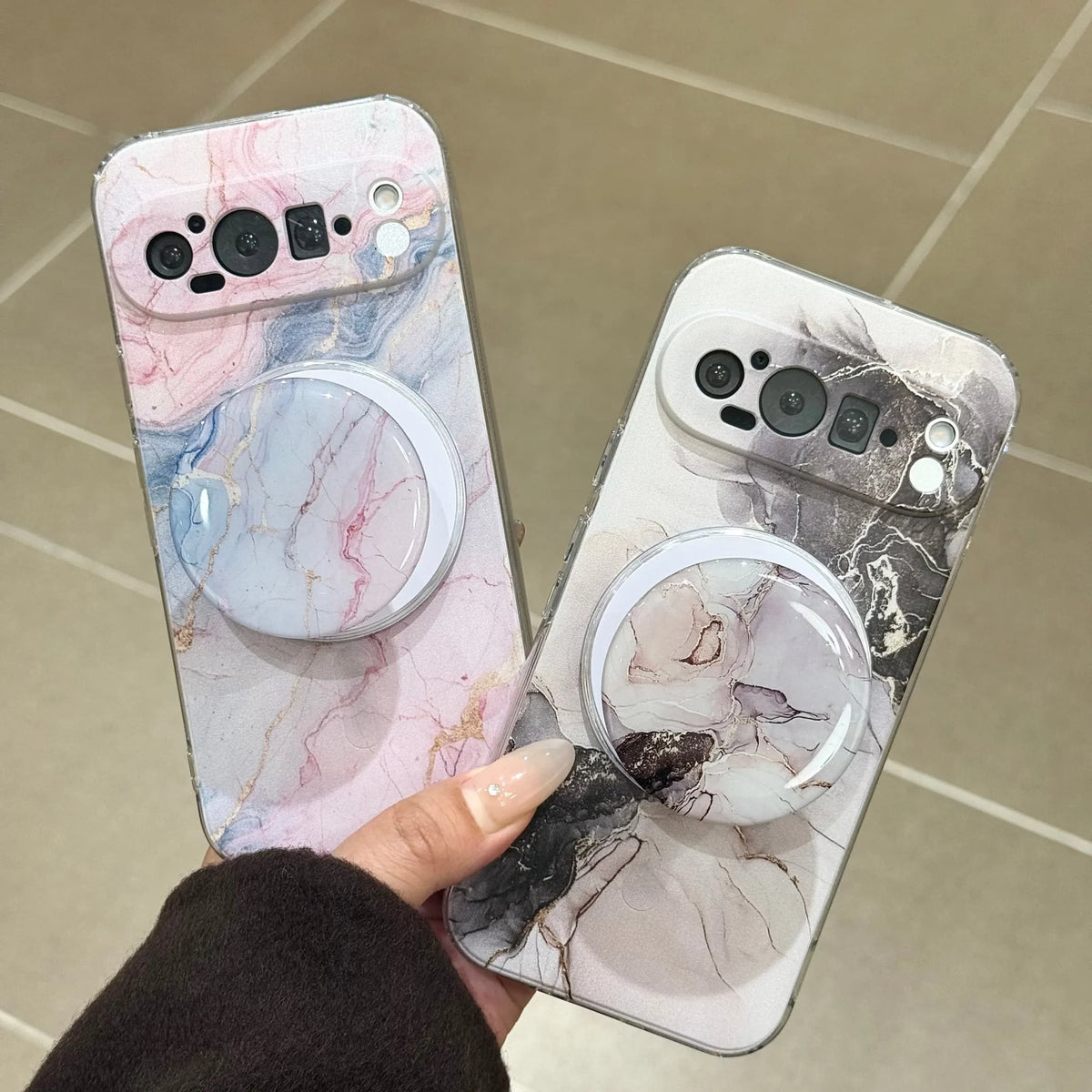 for Google Pixel 9 Pro XL Pixel 10 Pro XL Rope Strap Pendant Fold Phone Case Marble Patterned Shockproof Magnetic Soft Cover