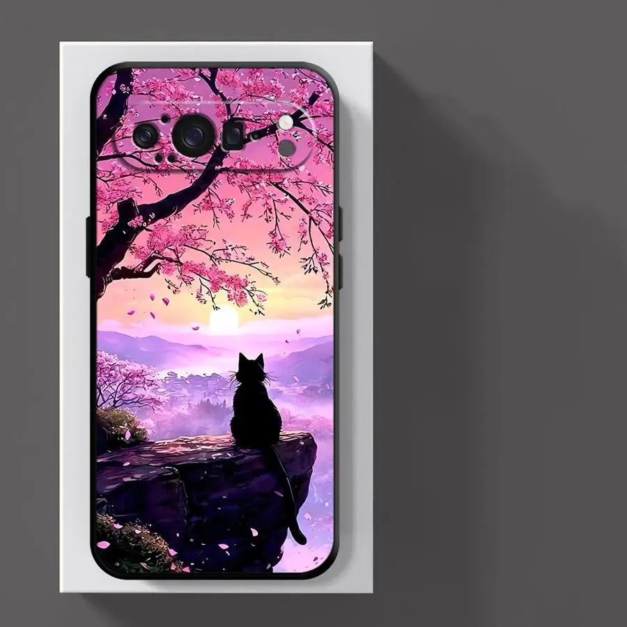 Funda Phone Cover Case for Google Pixel 10A 6 7 8 Pro 10 9 Pro XL 6a 7a 9a 8a Cartoon Night Sky Cat