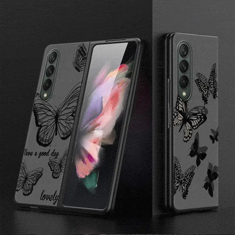 INS Retro Butterfly Cases for Samsung Galaxy Z Fold6 Z Fold3 ZFold4 Z Fold5 5G Z Fold4 5G Coque Bumper Shockproof Cover