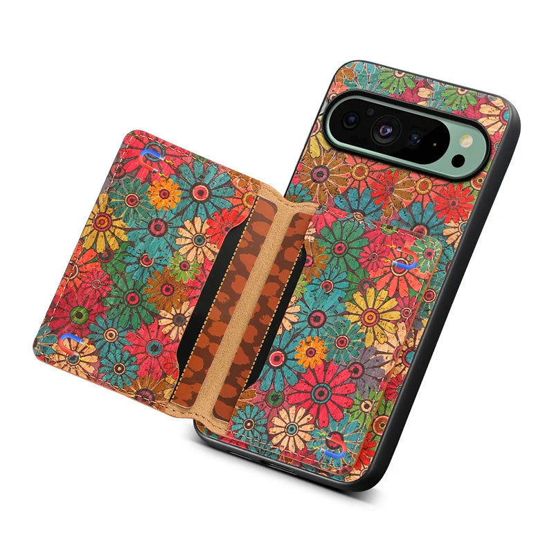 Flower Figure Leather Magnetic Wallet Phone Case For Google Pixel 10 9A 9Pro 8 8A 8Pro 7 7A 7Pro 6A 6Pro Card Holder Back Cover