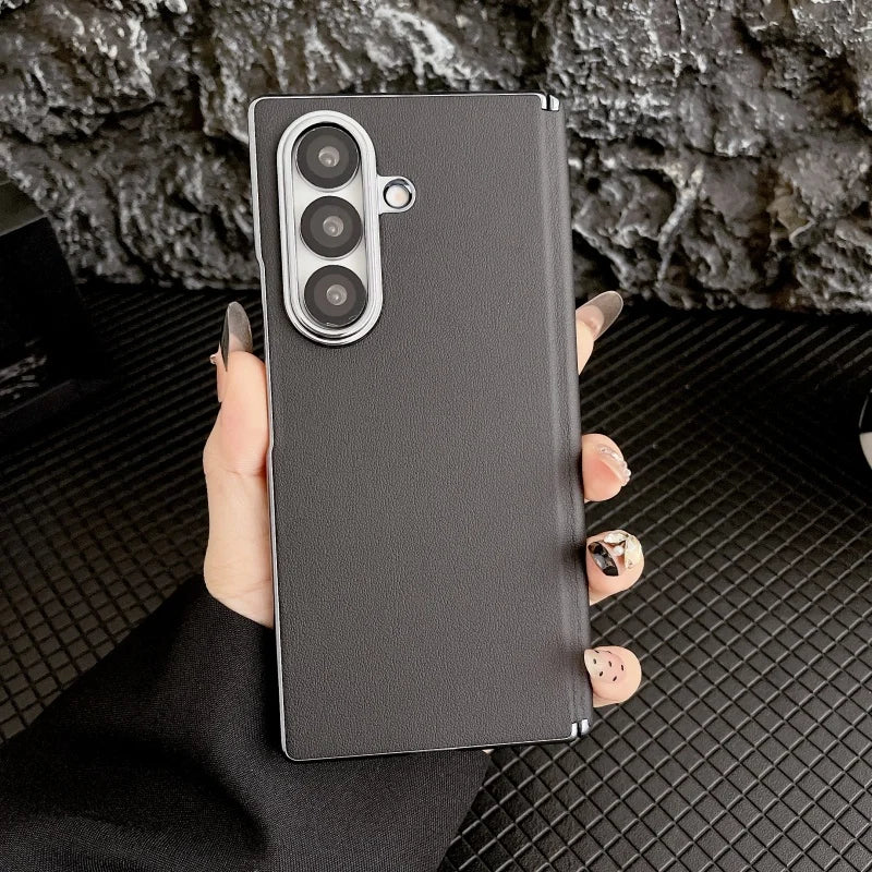 For Samsung Galaxy Z Fold 7 Case Luxury Leather Magnetic Center Axis Back Cover For Galaxy Fold7  Simple Shockproof Bumper Funda