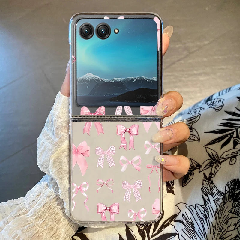 Rose Flower Bowknot Printed Phone Case For Motorola Razr 60 Ultra Razr 50 40 Ultra 50 40 Clear Shockproof Hard PC Folding Cover