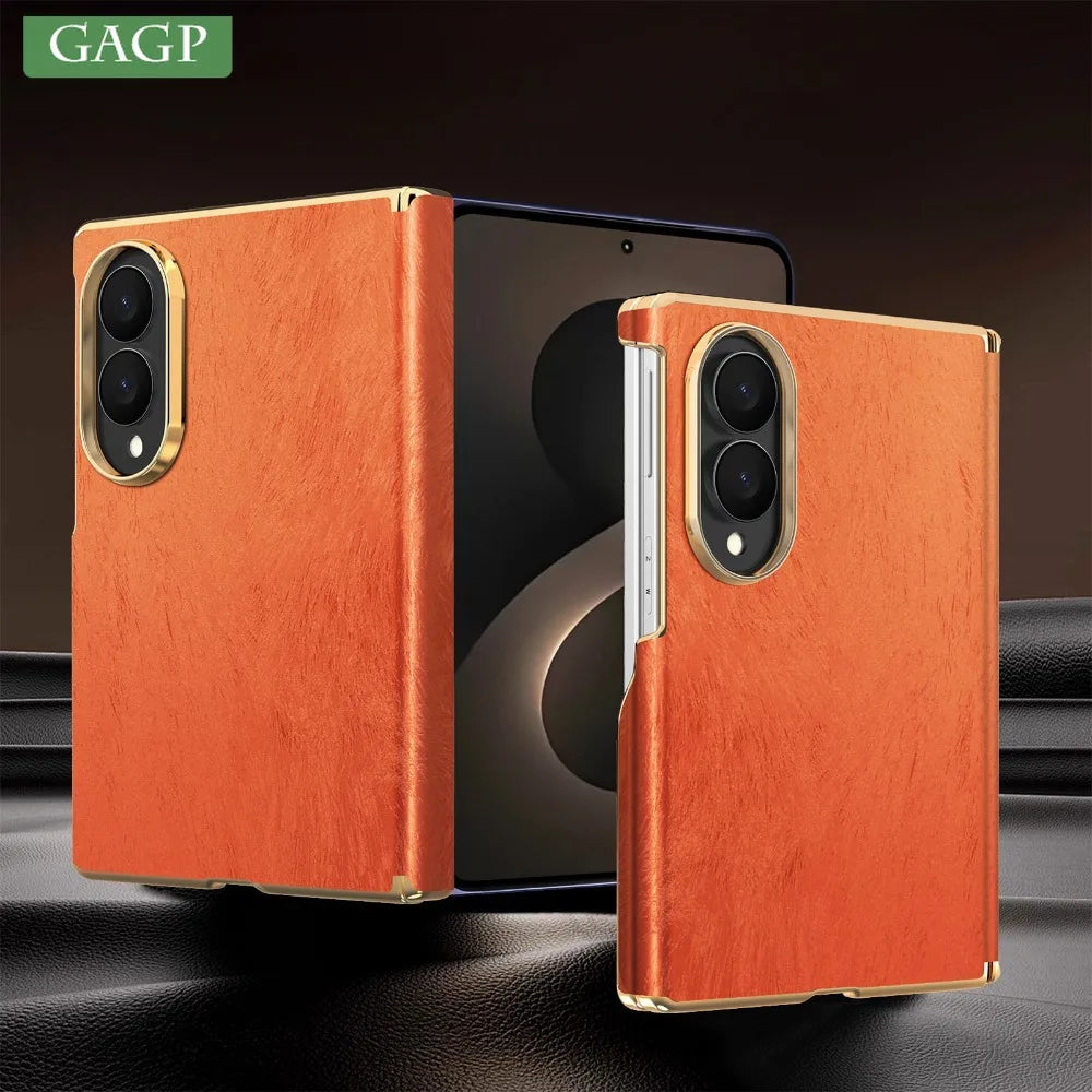 Luxury Velvet Leather for Magsafe Magnetic Case for Samsung Galaxy Z Fold 8 Ultra 7 6 Plating Lens Dual-axis Hinge Protect Cover