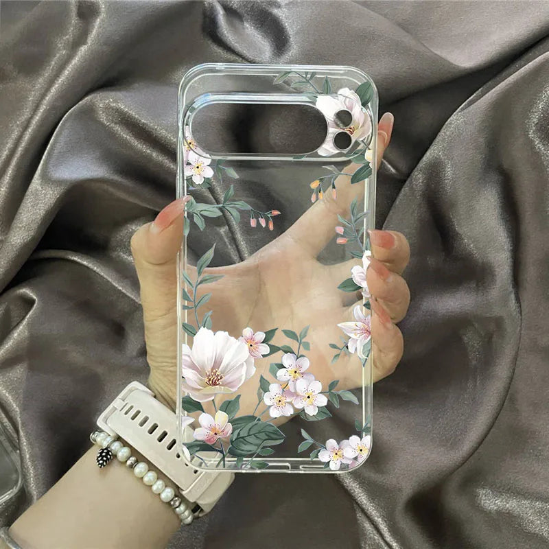 Beautiful Flowers Phone Case For Google Pixel 8A 9 Pro XL 8 Pro 10 7 6A 5G Luxury Floral Pattern Transparent Soft TPU Cover Capa