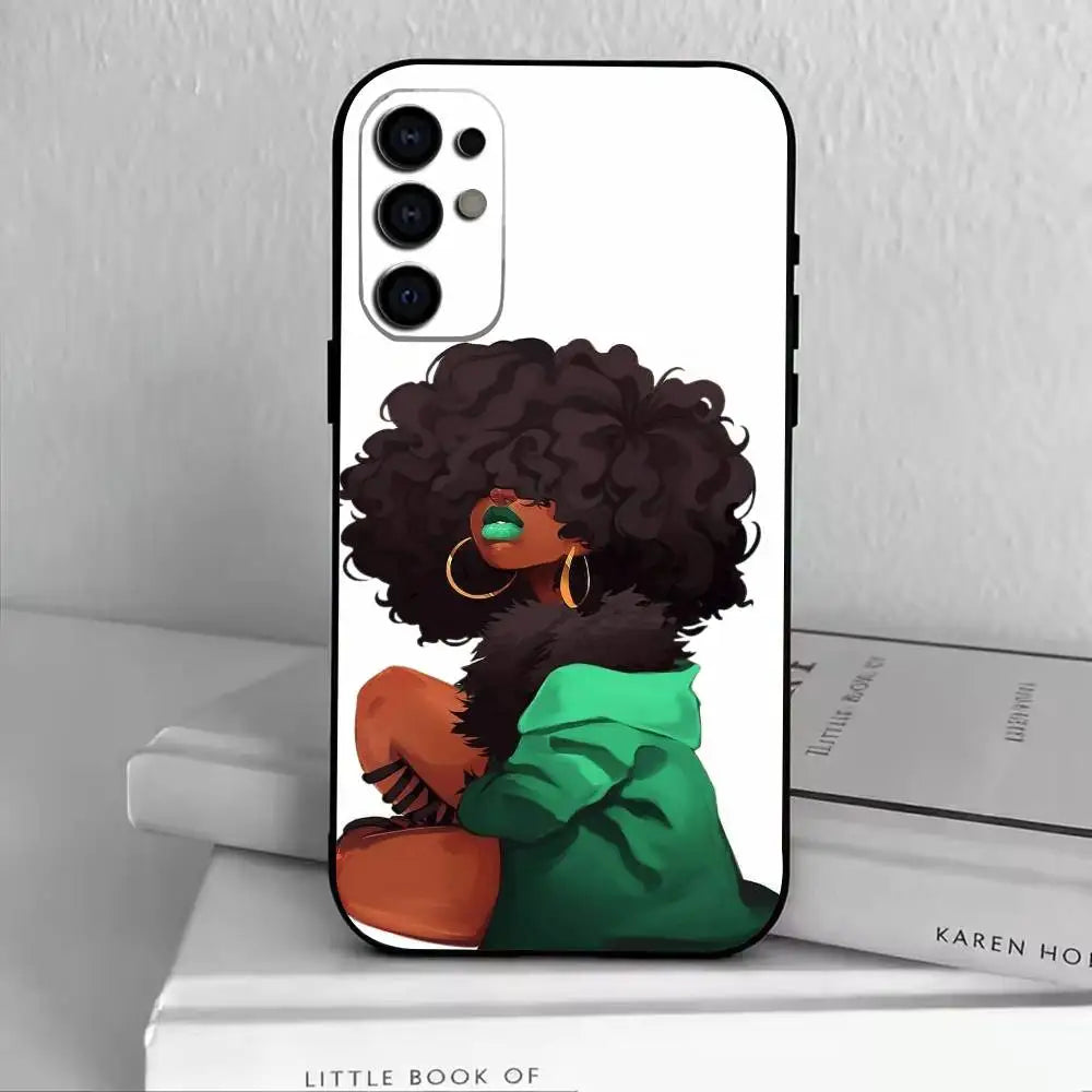 cartoon Black Girl A-Afro  Phone Case Black Silicone Soft For Samsung S25,S24,S21,S22,S23,S30,Ultra,S20,Plus,Fe,Lite