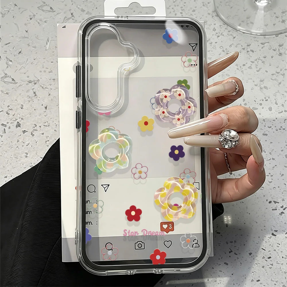 Flower 2 IN 1 Clear Case For Samsung A57 5G Funda Galaxy A56 A37 A36 A35 A55 S26 S25 S23 S22 Ultra S24 Plus A15 A16 A17 A53 A54