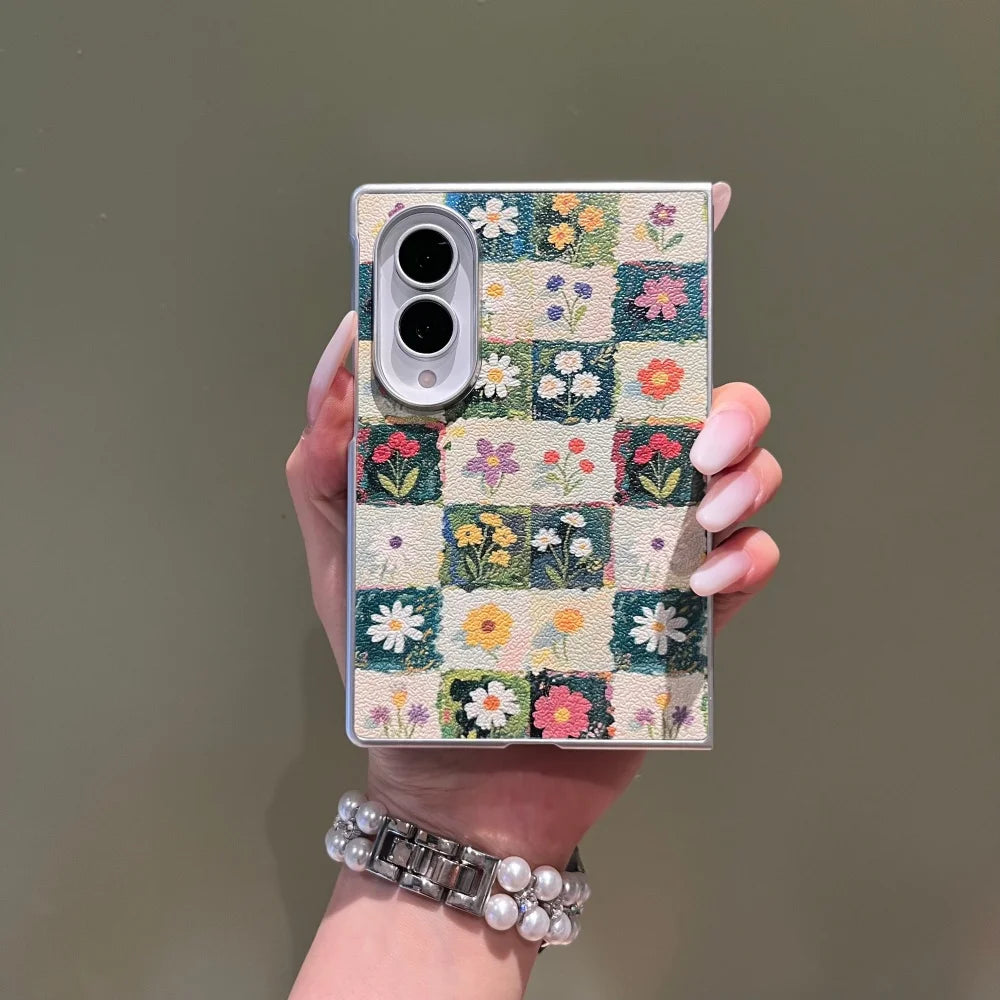 Plating Oil Painting Colorful Flower PU Leather Case for Samsung Galaxy Z Fold 8 Ultra Shockpoof Cover for zfold8 Wide Shell