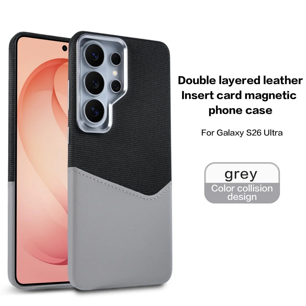 For MagSafe Card Slot Holder Phone Case For Samsung S26Ultra S25 S24 Ultra Linen Leather Magnetic Shockproof Wallet Soft Cover