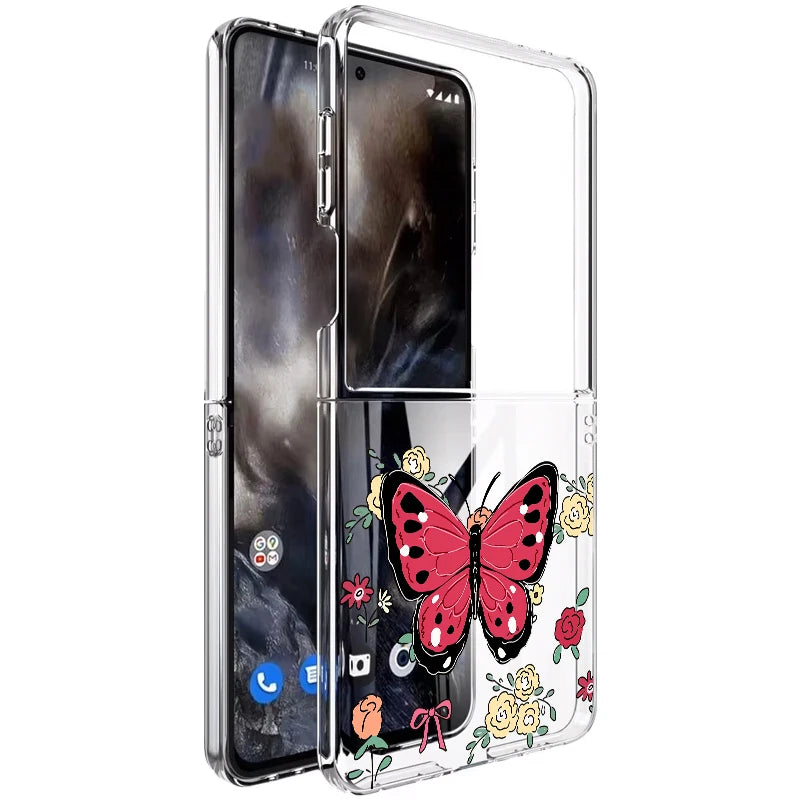 Folding Hard Phone Case For Samsung Galaxy Z Flip 7 FE 6 5 4 3 5G Flowers Butterfly Clear Cover For Samsung Z Flip6 Flip5 Flip4