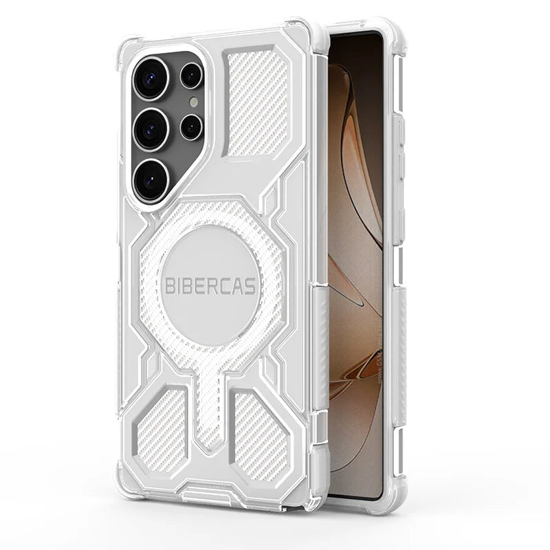 BIBERCAS Translucent Magnetic Case For Samsung Galaxy S26 Ultra S26Plus S25 Edge Wireless Charging TPU Frame Plastic Back Cover