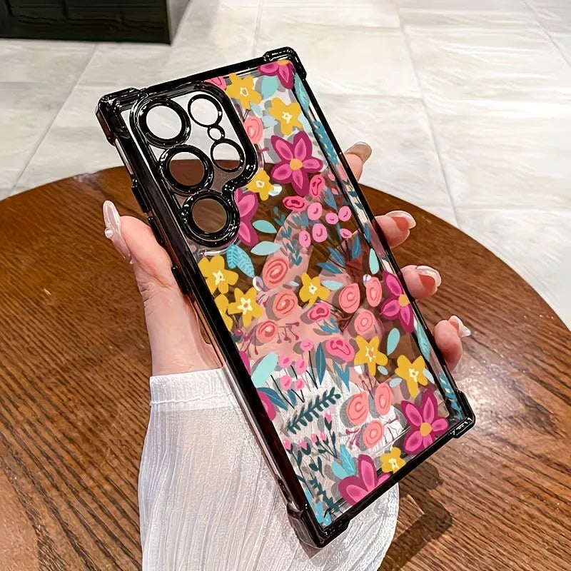 Trendy Floral Pattern High-end Plating Anti Drop Phone Case For Samsung Galaxy S26 S25 S24 S23 S22 S21 Ultra Plus Edge FE Cover