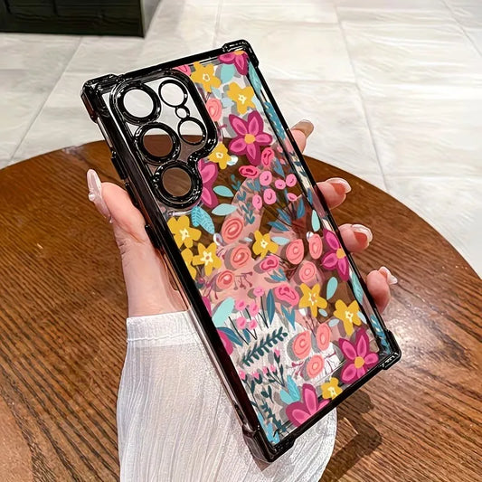 Trendy Floral Pattern High-end Plating Anti Drop Phone Case For Samsung Galaxy S26 S25 S24 S23 S22 S21 Ultra Plus Edge FE Cover