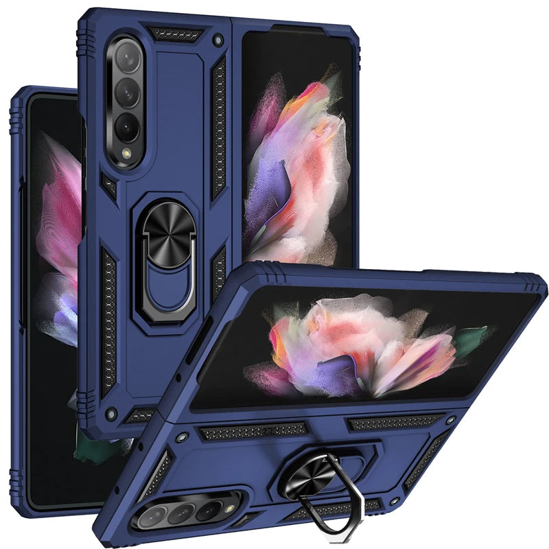 For Samsung Galaxy Z Fold3 5G ZFlod3 Case Magnetic Car Holder Ring Stand Shockproof Armor Phone Case For Sumsung Z Fold 3 Cover