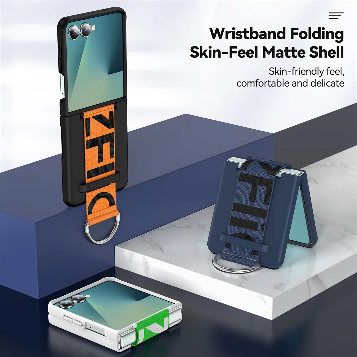 Wrist Strap Ring Holder Phone Case for Samsung Galaxy Z Flip 7 6 5 Luxury Matte PC Shockproof Hand Chain Band ZFlip 7 FE Cover